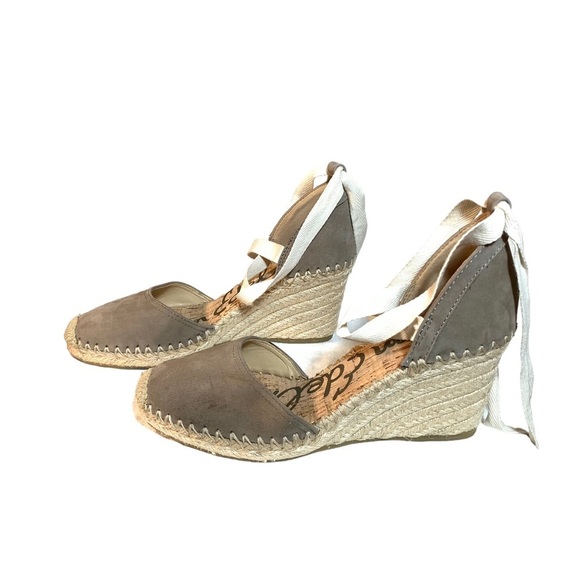 Sam Edelman Patsy Wedge Espadrilles in Gray / Taupe Suede W/ Ankle Ties - Size 8 - Picture 3 of 9